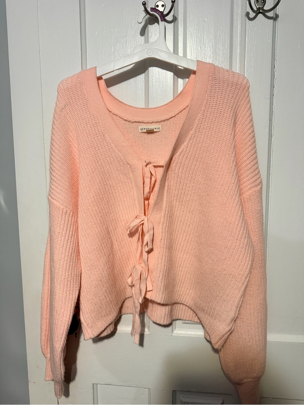 Aeropostale Light Peach Lace-Up V-Neck Knit Sweater